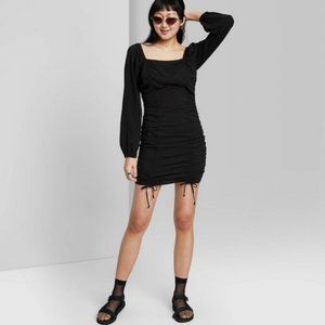 Women's Puff Long Sleeve Double Ruched Dress